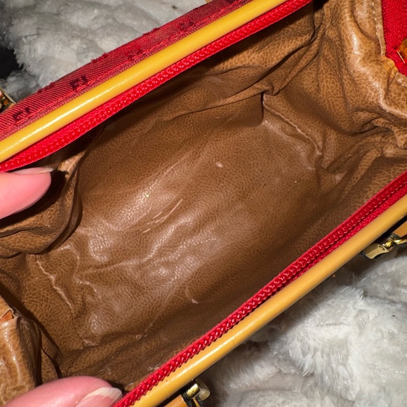 Fendi ❤️ Red FF Jacquard Mini Boston Satchel Bag. Vintage. With COA - Picture 10 of 13